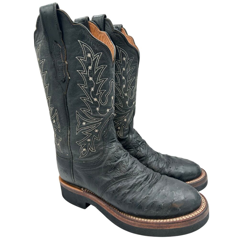 Lucchese 2000 7 Full Quill Ostrich Black Women’sWestern Cowgirl Boots - Picture 2 of 11